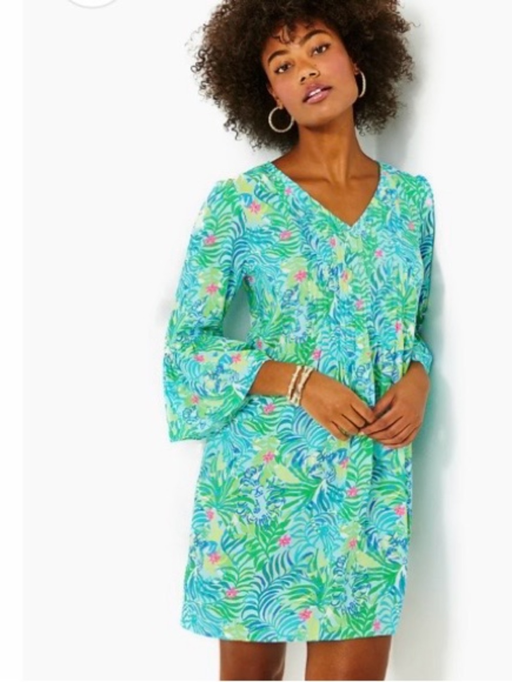 Lilly Pulitzer Danika 3/4 Sleeve Tunic Dress Floral And Lion Print